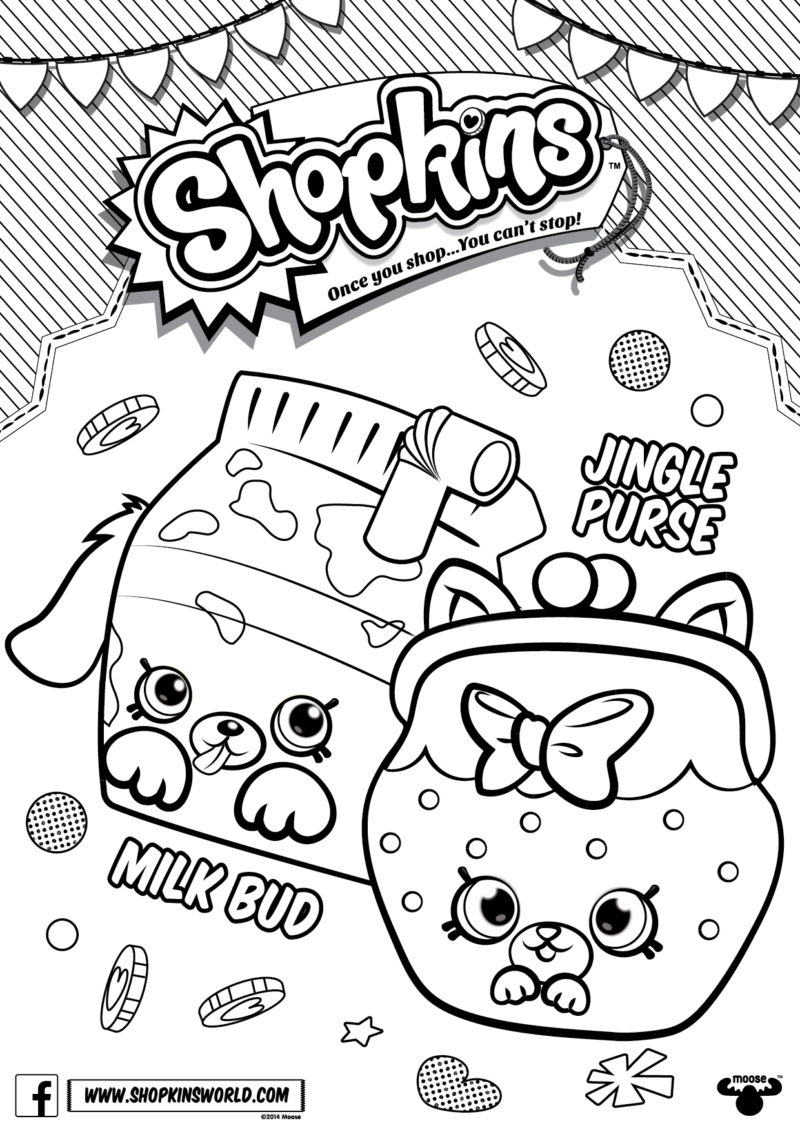 Shopkins Coloring Pages Season 4 Petkins Jingle Purse Milk Bud - Made