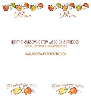 Thanksgiving Menu Printable