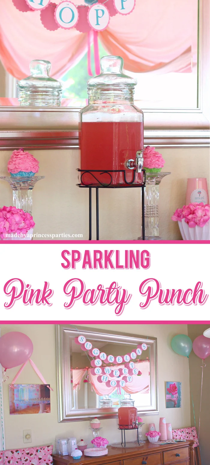 This perfectly pink punch is so delicious and pretty! It's the perfect punch to serve at tea parties. baby showers, bridal showers, and birthday parties. Want to make it extra sparkly? Add some champagne!
