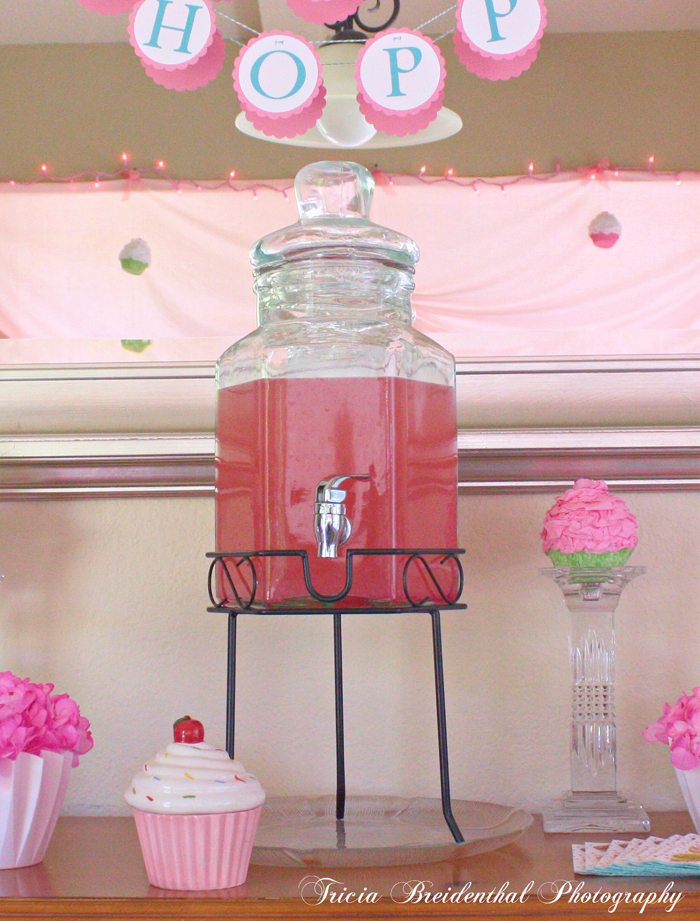 sparkling pink punch party recipe served at a cupcake party