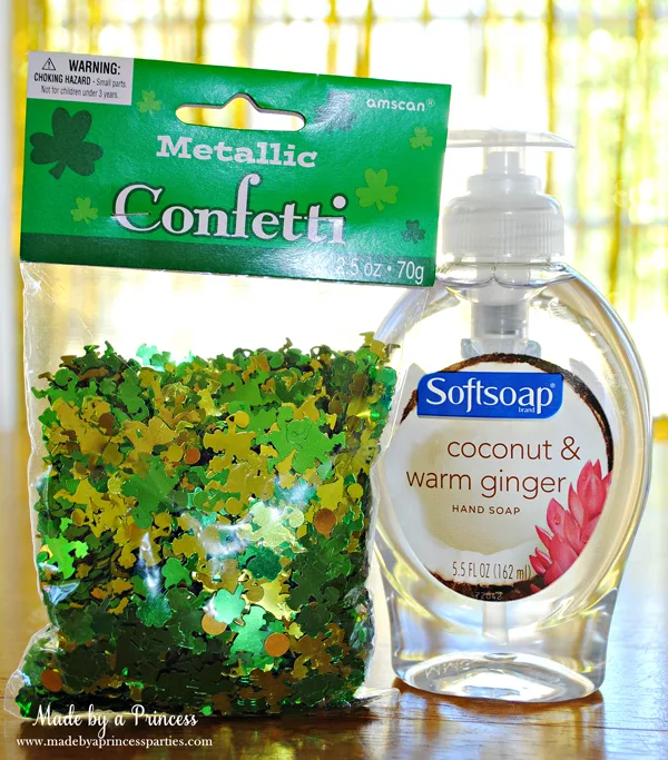 DIY Confetti Soap all you need is a package of confetti and bottle of soap from dollar store