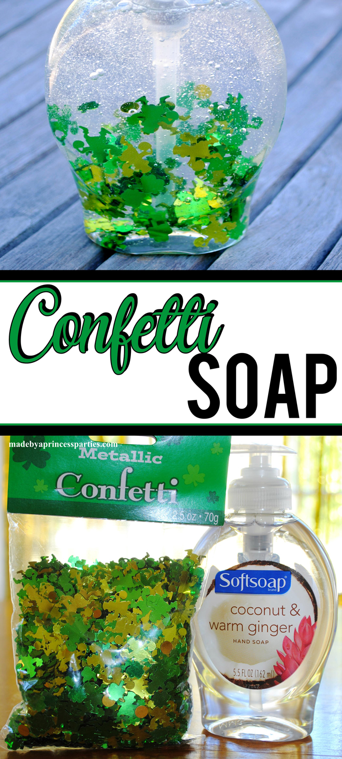 DIY Confetti Soap all you need is a package of confetti and bottle of soap from the dollar store