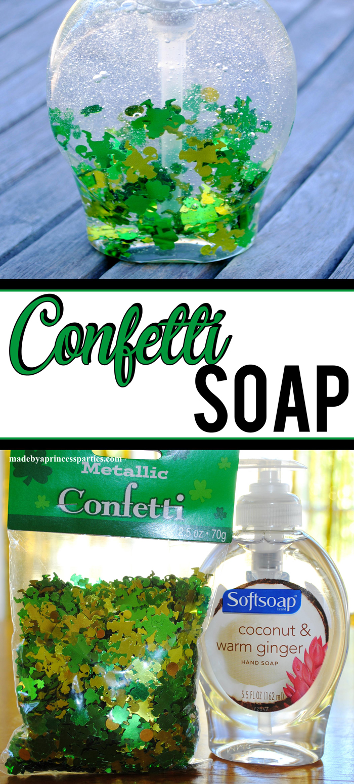 DIY Confetti Soap all you need is a package of confetti and bottle of soap from the dollar store