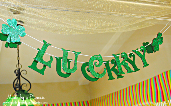Kids St Patricks Day Party Ideas glitter LUCKY banner