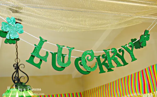 Kids St Patricks Day Party Ideas glitter LUCKY banner