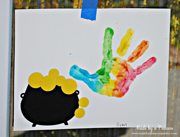 Kids St Patricks Day Party Ideas rainbow hand and pot of gold activity for preschoolers