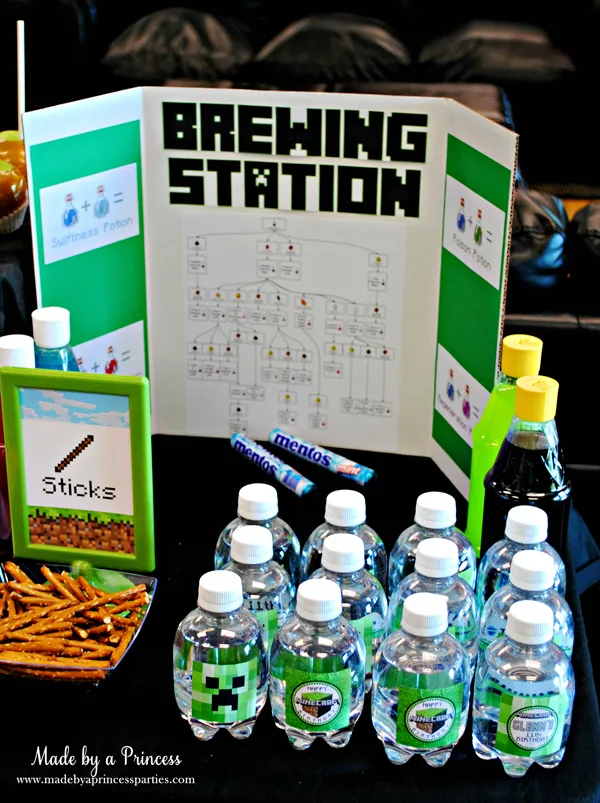 Ultimate Minecraft Birthday Party Custom Brewing Station #minecraft #minecraftparty #minecraftbirthday #bestboyparty