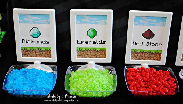 Ultimate Minecraft Birthday Party Food diamonds.emeralds.red stone #minecraft #minecraftparty #minecraftbirthday #bestboyparty