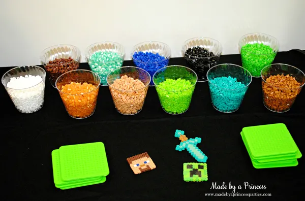 Ultimate Minecraft Birthday Party Perler bead station #minecraft #minecraftparty #minecraftbirthday #bestboyparty