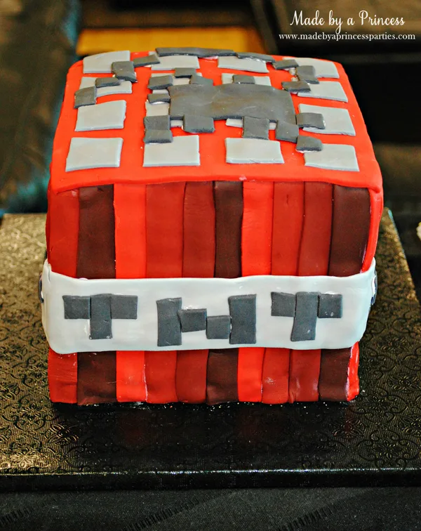 Ultimate Minecraft Birthday Party TNT birthday cake made with fondant #minecraft #minecraftparty #minecraftbirthday