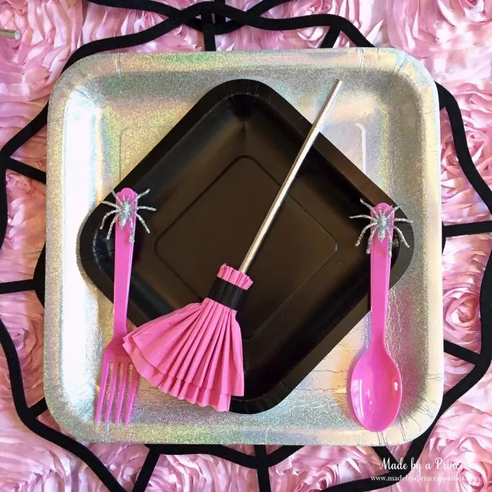 witch tea party broom napkin