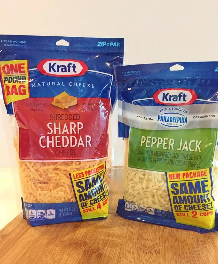 Use Kraft Sharp Cheddar and Kraft Pepper Jack in Christmas morning casserole