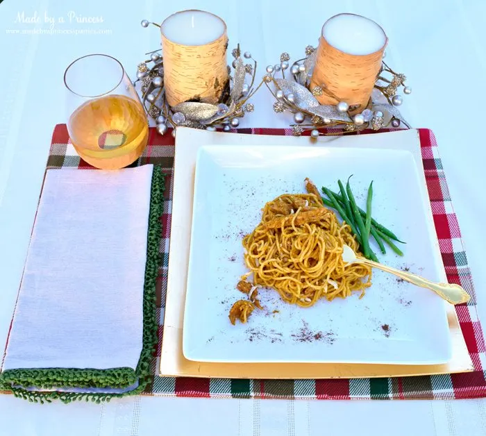 creamy pumpkin chicken pasta place setting