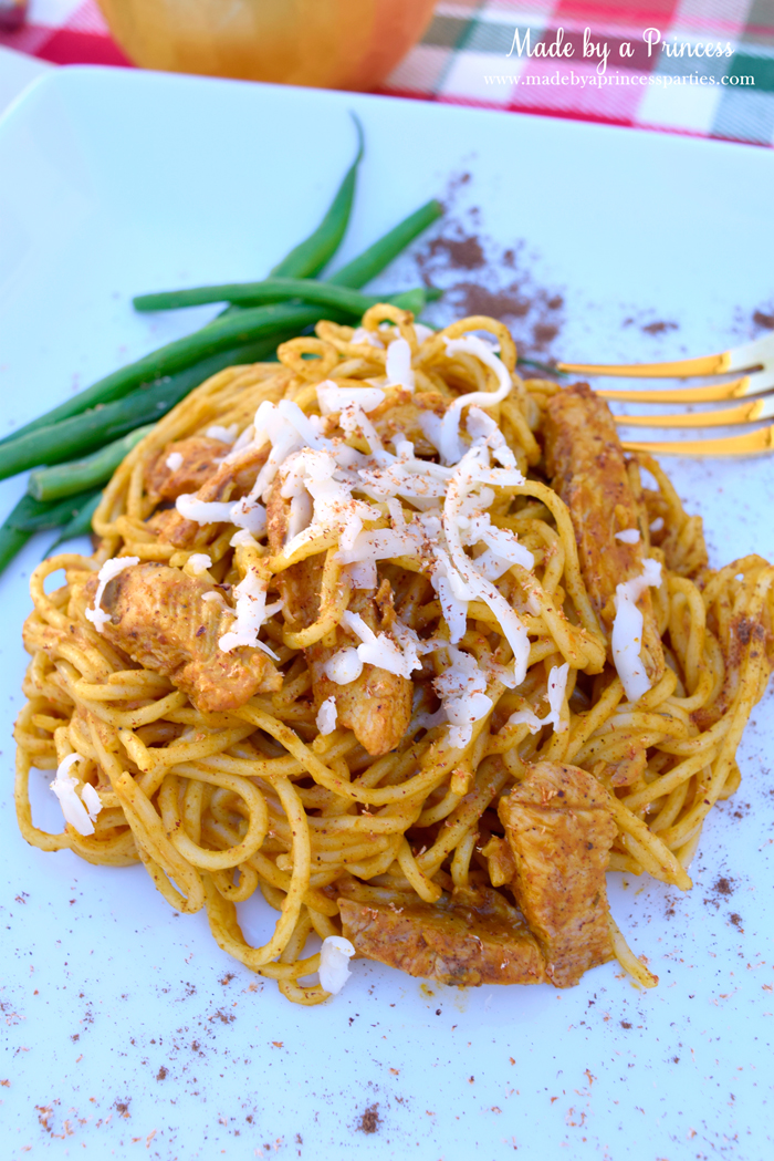 creamy pumpkin chicken pasta plated