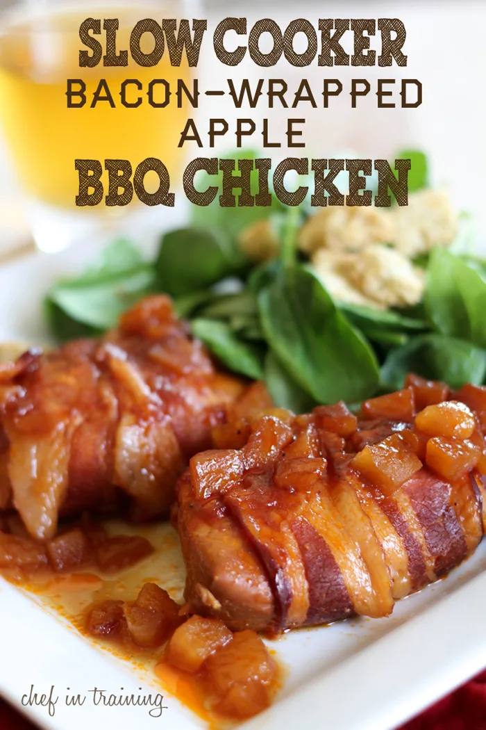 slow cooker bacon wrapped apple chicken chef in training