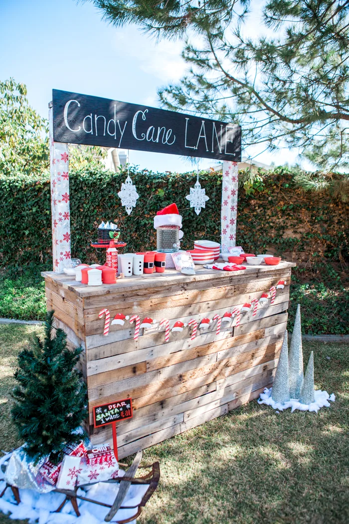candy cane lane christmas party cocoa bar with tree