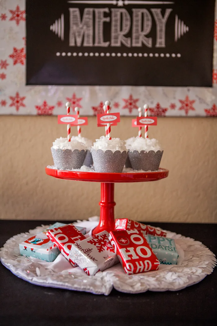 candy cane lane christmas party snowball cupcakes stand with snow