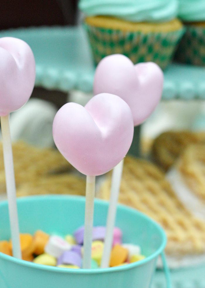 Valentines Day Garden Party heart cake pops