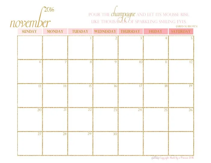made by a princess free printable calendar 2016 november