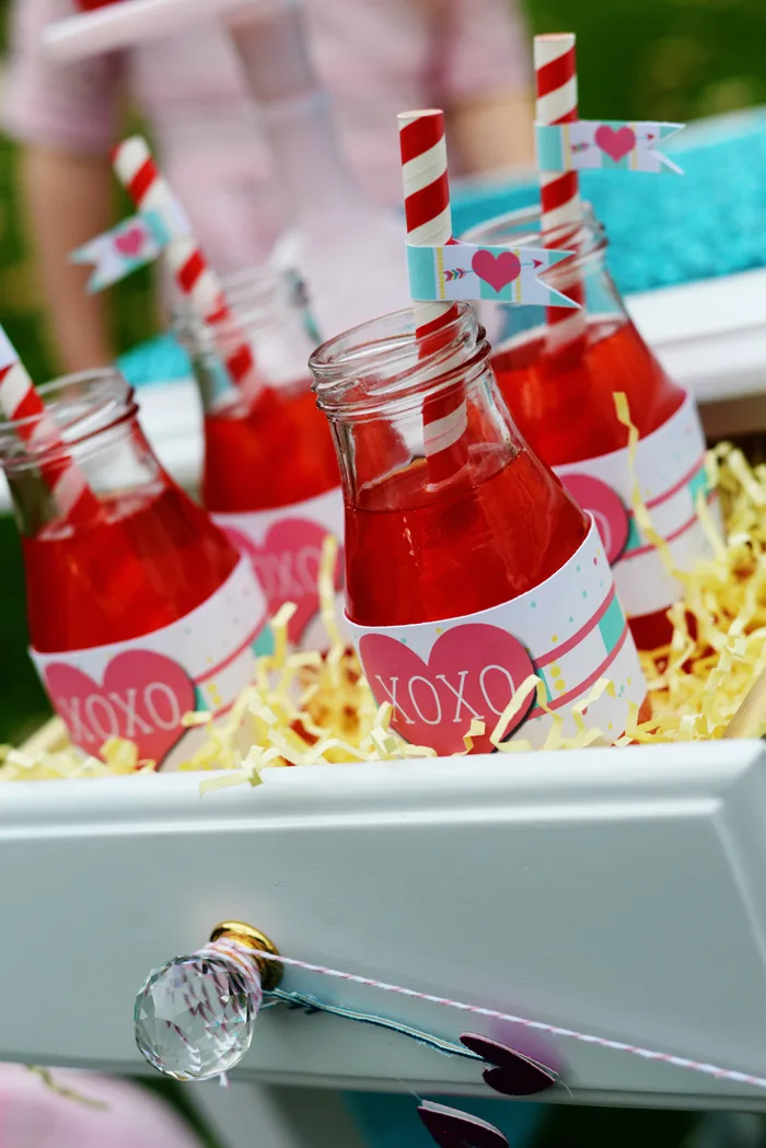 Creative Kids Valentine Party Ideas drinks with flags