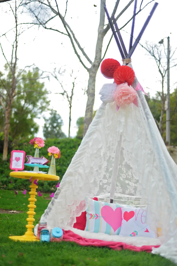 Creative Kids Valentine Party Ideas teepee set up