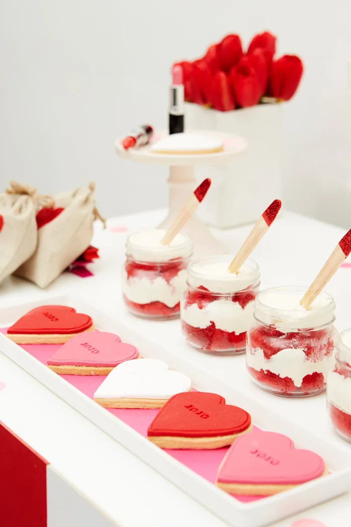 Kissing Booth Valentines Day Party cookies and jar cake