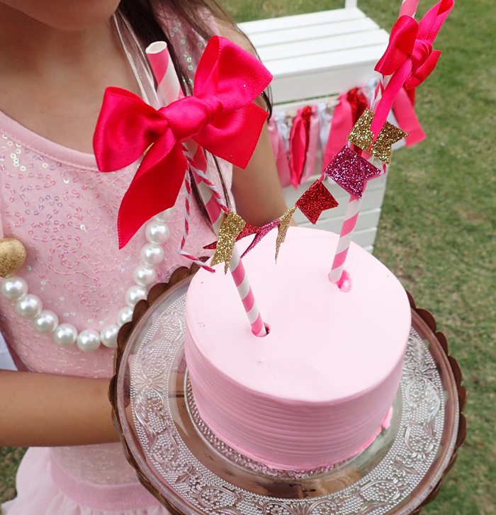 Sweet Party for Sweet Girls pink cake with glitter banner