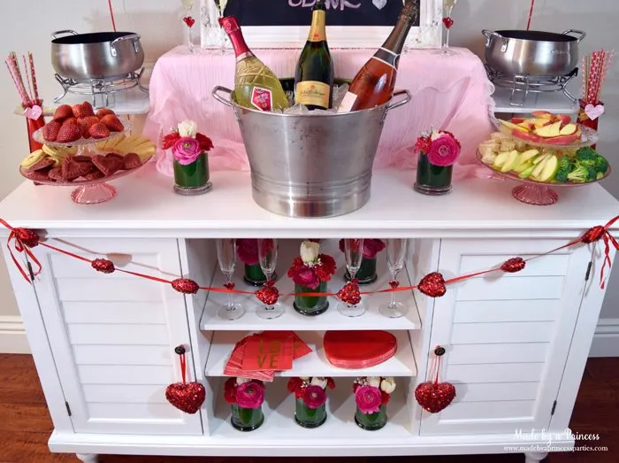 galentines day champagne fondue buffet table 