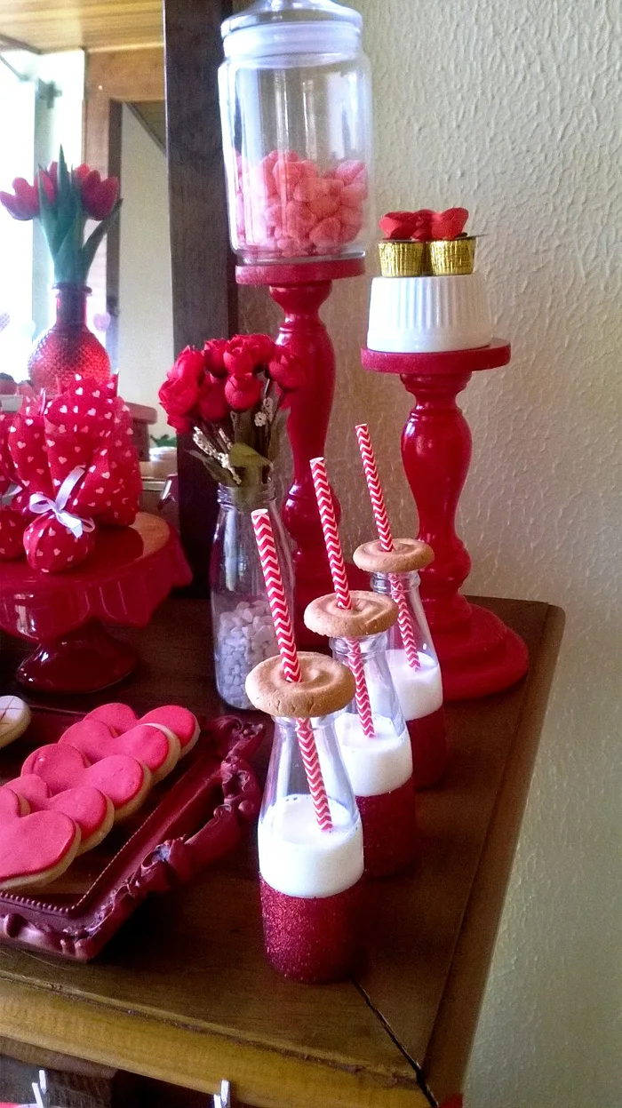 sweet on you valentine party glittered glass bottles