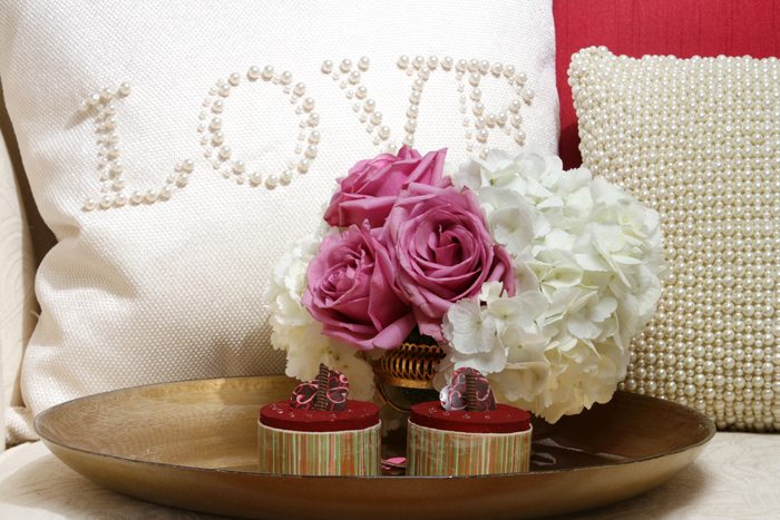 sweethearts treats for two love pillow and flowers