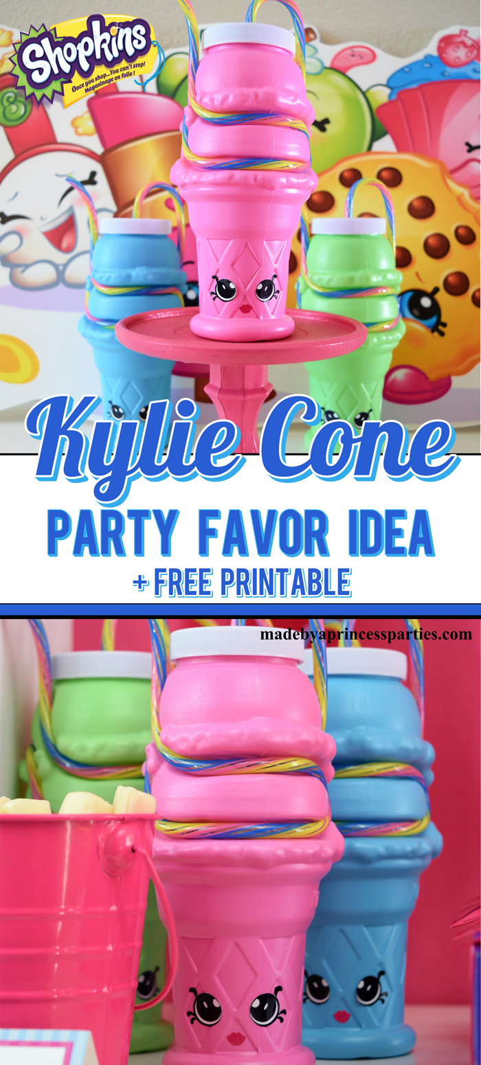 Ice cream sipper cups make the perfect Shopkins Kylie Cone Party Favor. Download the free stickers @madebyaprincess