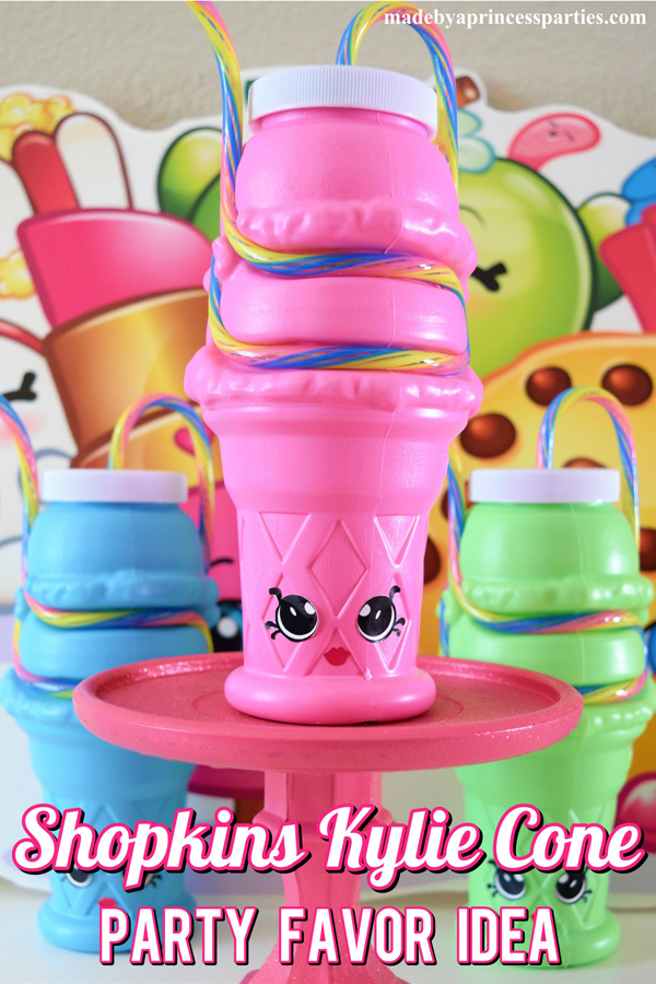 Ice cream sipper cups make the perfect Shopkins Kylie Cone Party Favor. Download the free stickers @madebyaprincess