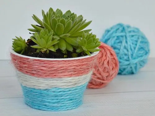 wayfair Housewarming party outdoor party spaces Patriotic Kool Aid Dyed Yarn DIY Plant Pot