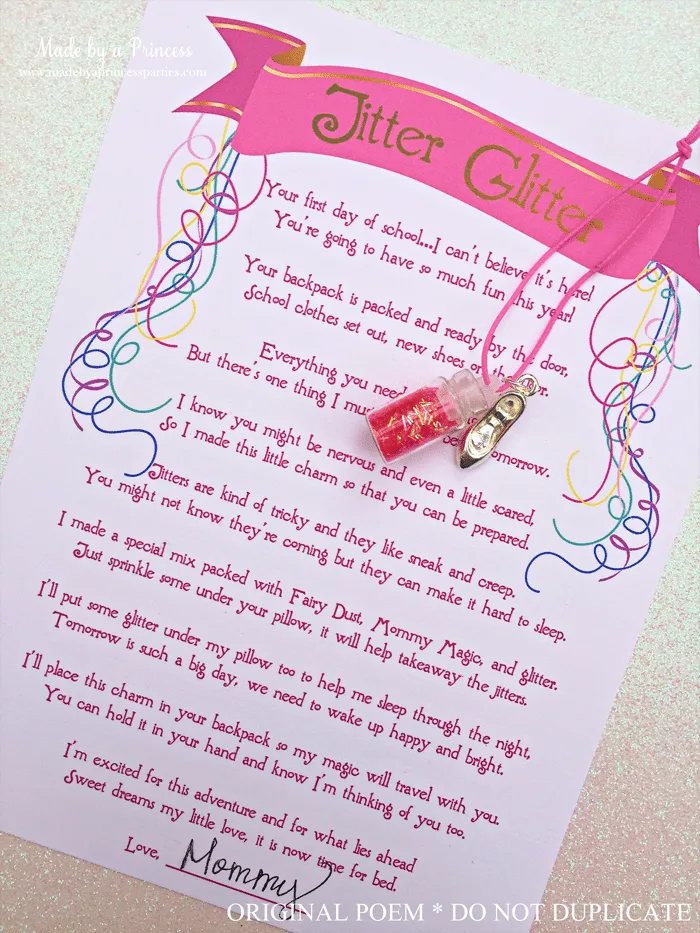 Back to School Mommy Magic Jitter Glitter Poem and Charm
