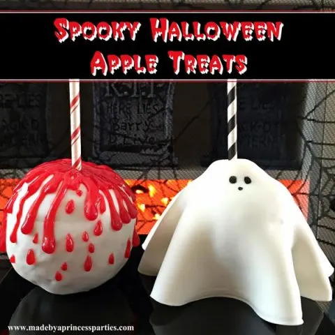 Looking for something fun to serve this Halloween? How about something easy and fun? These Yummy Spooky Halloween Apple Treats are the perfect Halloween party treats and don't require any cooking skills! @madebyaprincess