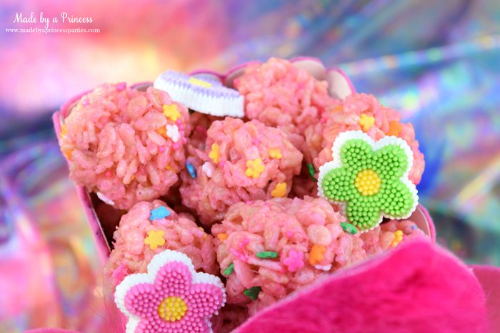 trolls-movie-princess-poppy-popcorn-box-party-pink-rice-krispie-treat-balls-with-flower-sprinkles-and-flower-candies