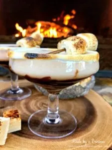 Dark Chocolate Toasted Marshmallow Martini by the fire with creme brulee fudge