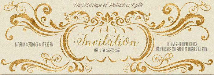 Evites #NeartheKnot Engaged Couple Photo Contest gold scroll invite