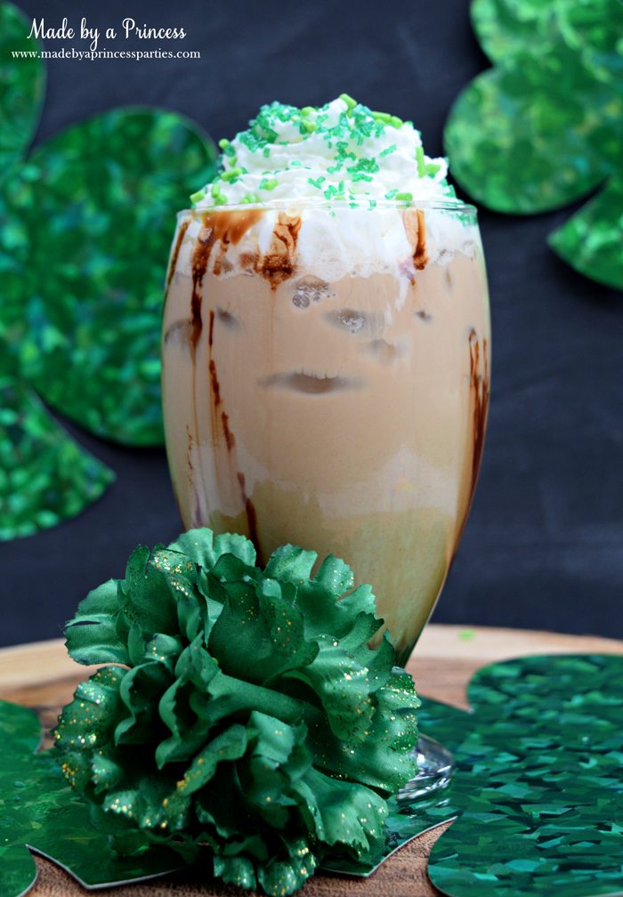 Mcdonalds Copycat Shamrock Mocha Recipe with a swirl of chocolate and topped with whipped cream and sprinkles