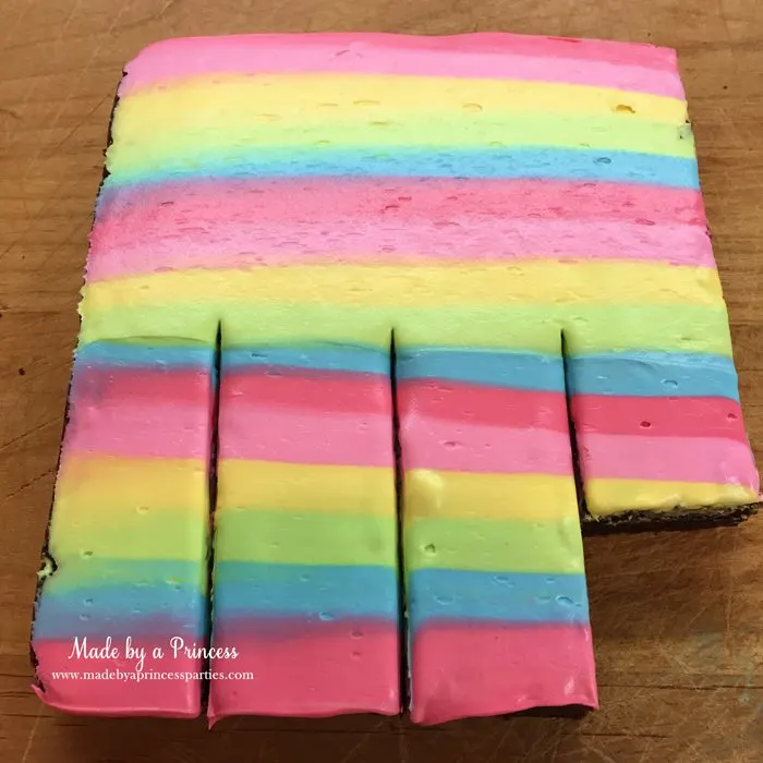 Unicorn Party Rainbow Brownies Recipe cut into squares