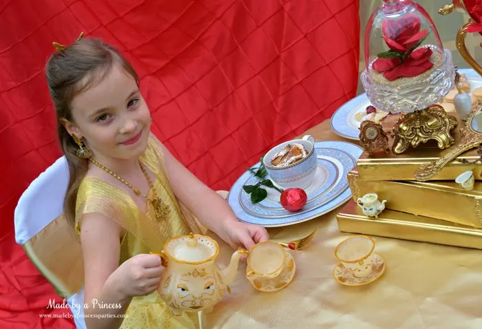 BEAUTY AND THE BEAST Themed Tea Party for Two Belle serves tea