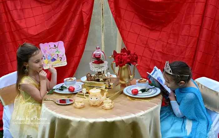 BEAUTY AND THE BEAST Themed Tea Party for Two....be sure to offer your little guests plenty of books because we know how much Belle likes to read!