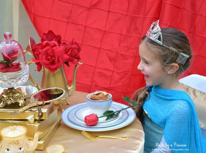 BEAUTY AND THE BEAST Themed Tea Party for Two...this is one happy Queen!