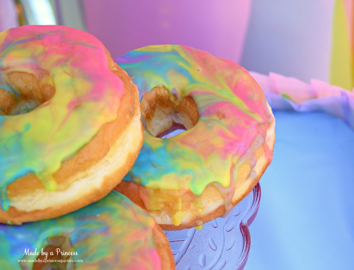 Rainbow Donuts Party Food Tutorial beautful dripping marbled swirls of sugar glaze