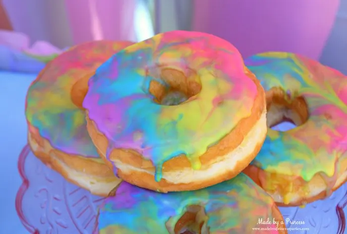 Rainbow Donuts Party Food Tutorial beautful marbled swirls of sugar glaze 2
