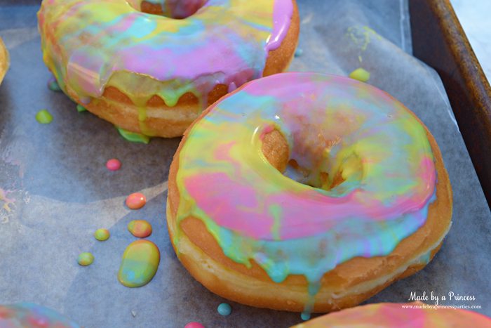 Rainbow Donuts Party Food Tutorial beautful swirls of sugar glaze