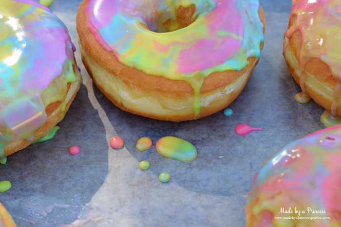 Rainbow Donuts Party Food Tutorial marble swirled sugar glaze
