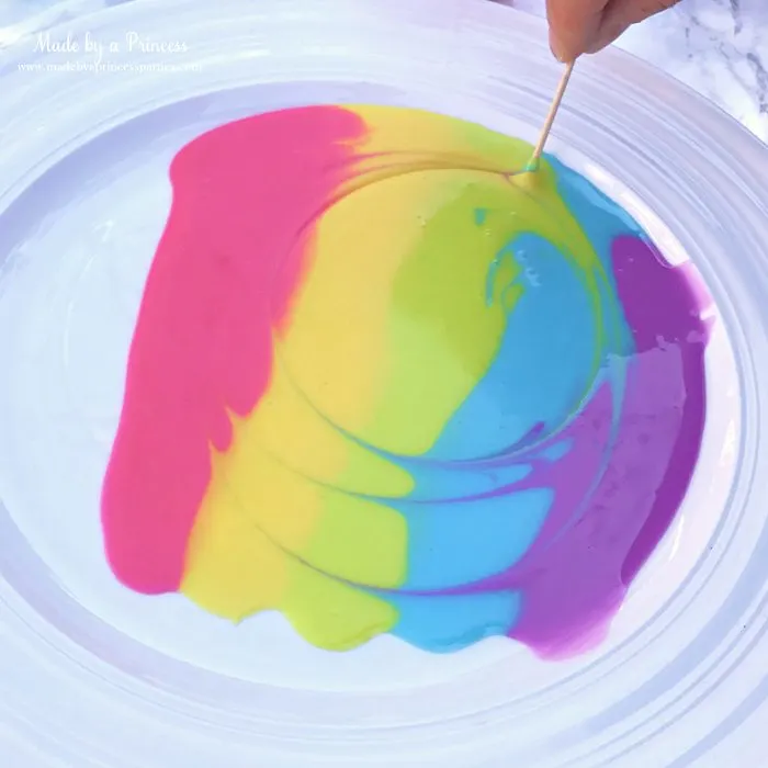 Rainbow Donuts Party Food Tutorial take a toothpick and swirl the glaze