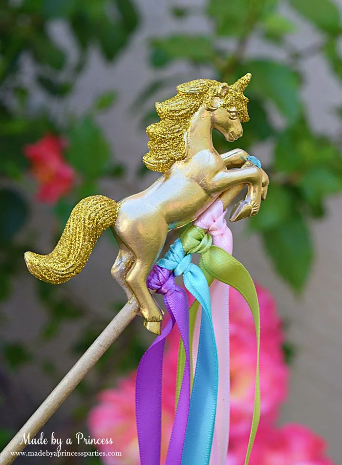 Unicorn Ribbon Wand Party Idea Tutorial easily embellish unicorns with paint and glitter