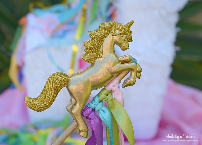 Unicorn Ribbon Wand Party Idea Tutorial spray paint gold and add ribbons